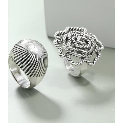 New Vintage Women Lady Irregular Rhinestones Ring Oxidized Silver Color Adjustable Bohemian Finger Ring Party Jewelry Gift