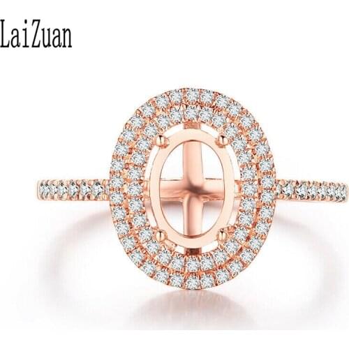 LaiZuan 0.3CT Double Halo Diamonds Engagement Wedding Ring Solid 10K Rose Gold Oval Cut 7x5mm Semi Mount Ring Party Fine Jewelry