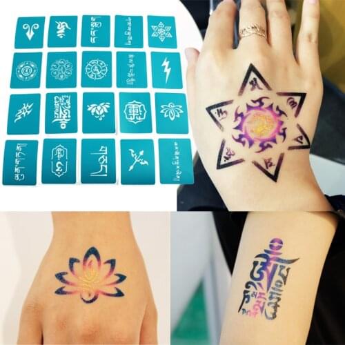 OPHIR 20PCS Henna Temporary Tattoo Templates Lotus and Tibetan Body Paint Stencils for Halloween Glitter Tattoo _STE004