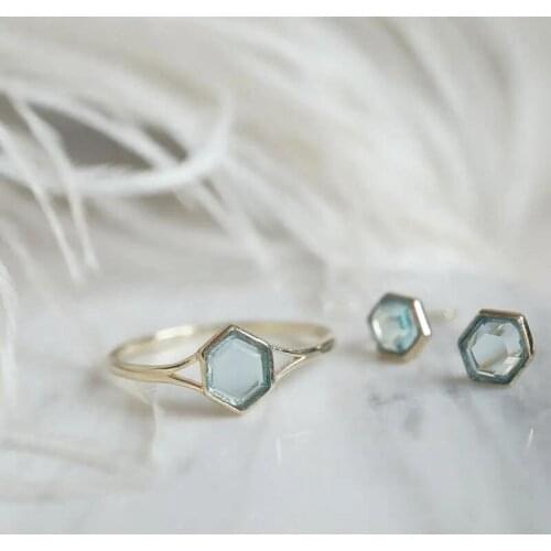 Original design geometric ice cube opening adjustable ring earrings translucent exquisite bohemian charm womens silver jewelry