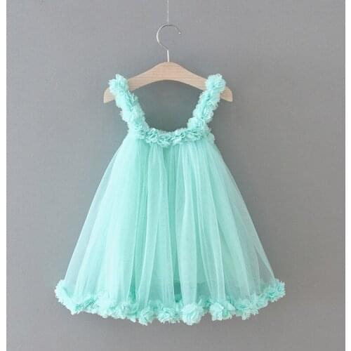 Girl Dress 2020 Summer Kids Petal Bubble Simple Sweet Lace Dress Girls Fashion Sling Dresses