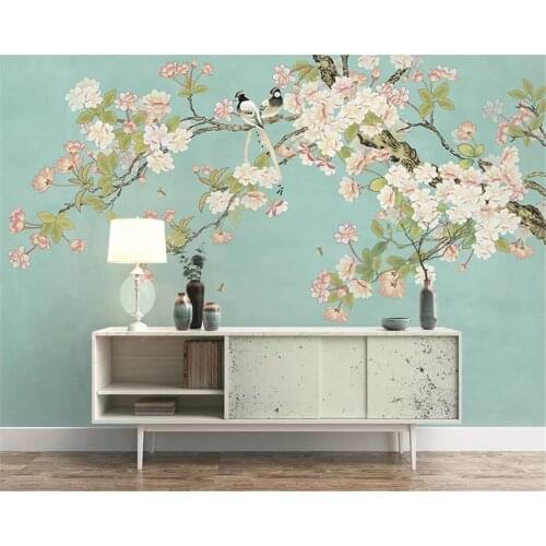Beibehang Custom classic 3d wallpaper new Chinese simple hand-painted memo plum flower bird background wall papers home decor