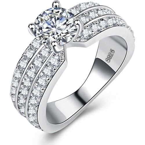 Silver Plated Fashion New Multi-layer Crystal Zircon Transparent Ring Ladies Ring Engagement Party Holiday Gift For Girlfriend