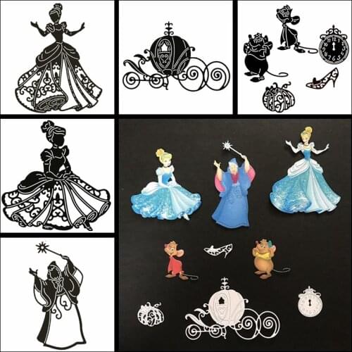 Princess Magic Transfiguration Elegant Dress Cartoon Movie Role Pumpkin Car Mouse Metal Cutting Dies Make Cards Scrapbook Craft
