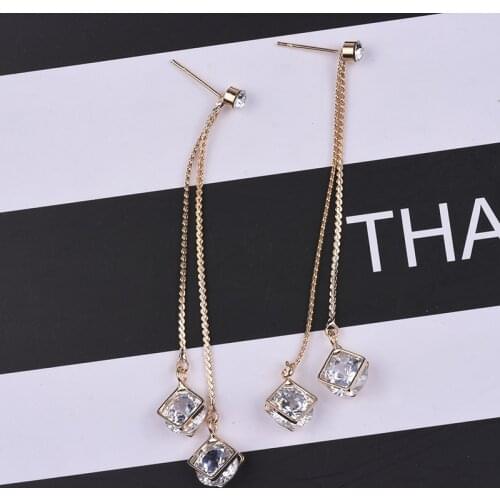 Gold Color Long Chain Tassel earrings for girls simple earrings Korean Zircon Earrings