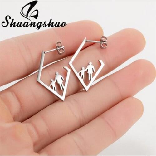 Shuangshuo 2021 Mother and Child Stainless Steel Earrings Korean Punk Family Earrings Fashion Jewelry for Women Mothers Day Gift
