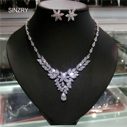 SINZRY elegant jewelry set cubic zirconia brilliant flower choker necklace & earrings set wedding dressing jewelry sets women