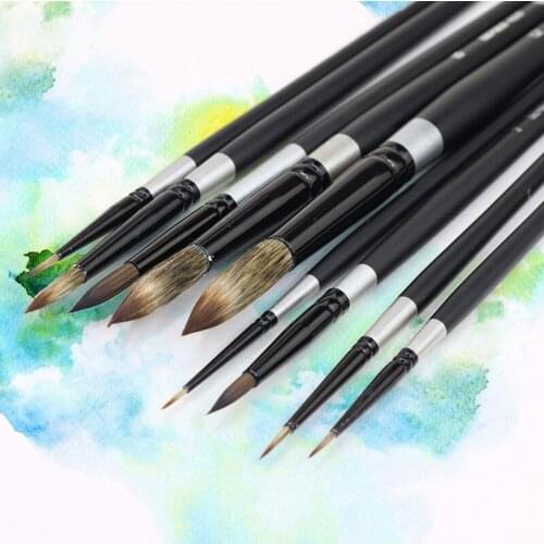 Skyists 000~12 Faux Squirrel Hair Round Brush Elasticity Bright Good Texture Brush Set Art Supplies For Gouache Watercolor