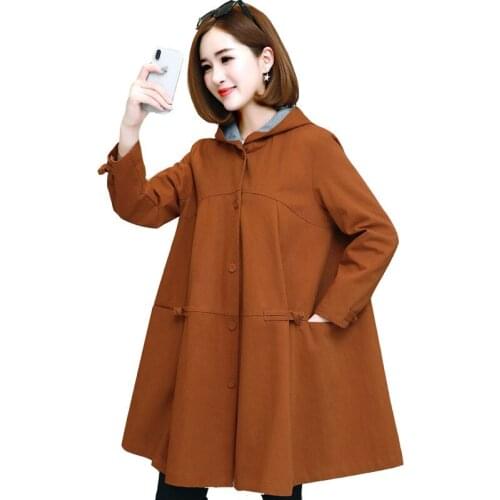New Women Trench Coat Autumn Casual Hooded Overcoat Single-breasted Windbreaker Long Loose Coat Female Top Plus Size 3XL L247
