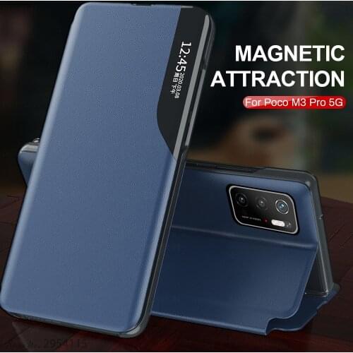 Leather smart side view window flip cover case for xiaomi little poko poco m3pro m3 pro 5g 2021 magnetic holder book coque 6.5