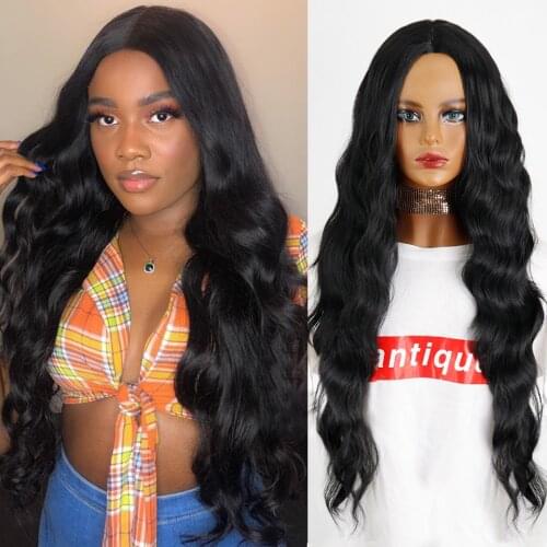 VOGUESI Red Black Orange Golden Color Long Water Wave Hairstyle Wig For Women Synthetic Hair High Temperature Fiber Average Size