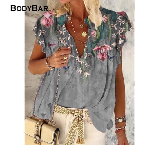 Women Elegant V Neck Clothing Casual Plus Size T Shirt Scenic Tee Flower Printing Oversized T-Shirt 5XL Female Short Sleeves Top