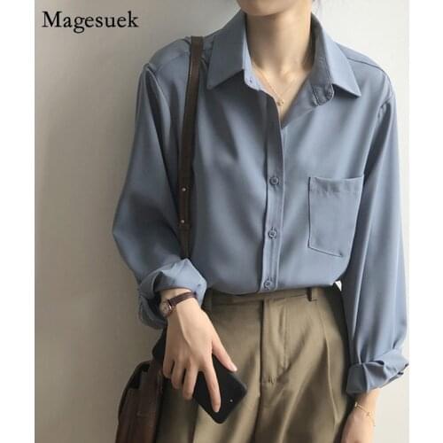 Turn-down Collar Casual White Tops for Women Loose Plus Size Shirts for Women New Spring Autumn Female Solid Blouse Shirts 11354