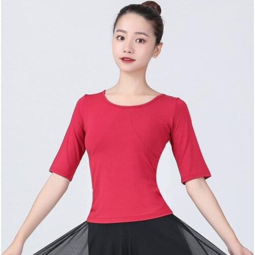 2021 New Dance Wear Short/middle Sleeve Top Modal Ballroom Modern Salsa Tango Samba Latin Training Shirts Female Adult Dancewear