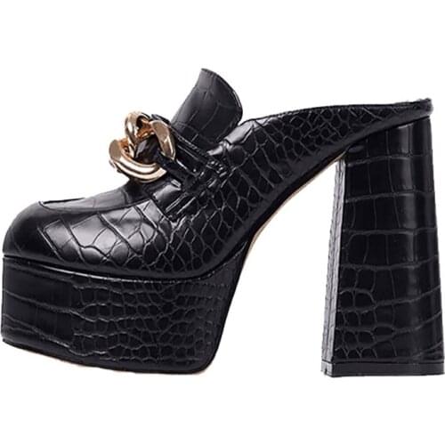 2021 Summer New Brand Womens sandals Pumps Genuine Leather Slipper Thick Heel Platform Mules Women Shoes Blue Red Serpentine