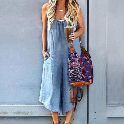 Woman Loose Jumpsuit Jeans Playsuit Denim Summer Sleeveless Sling Romper One-Piece Suit Bib Daily Street Combinaison Bodysuits