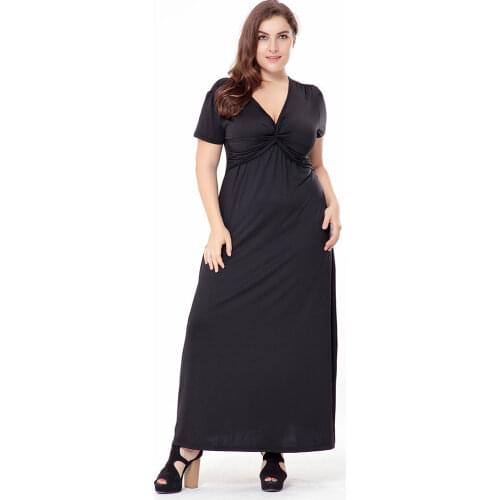 Plus Size Dress 2021 V-Neck Short Sleeve Solid Color Pattern And Ankle Slim Summer High Waist A-Line Skirt Elegant Party