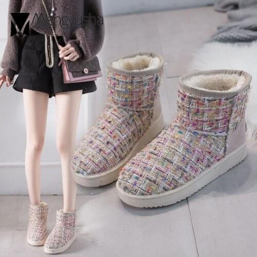 Winter Snow boots women multicolor fabric bottes cotton shoes woman short ankle botte luxe femme add cashmere flat chelsea botas