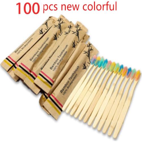 100Pcs Eco Friendly Bamboo Resuable Toothbrushes Portable Adult Wooden Soft Tooth Brush Customized Laser Engraving Logo