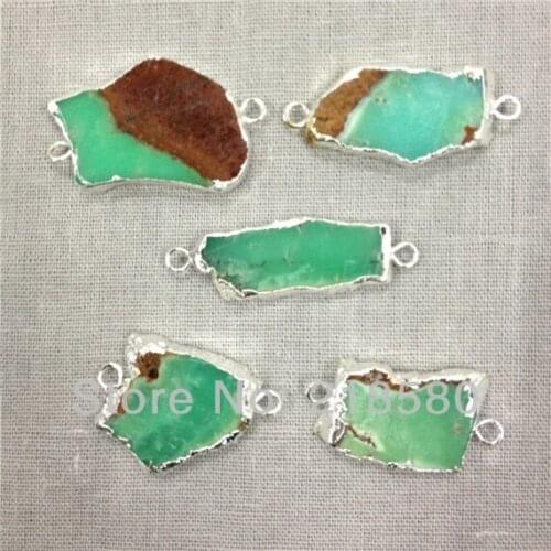H-SP18 10pcs Free form Apple Chrysoprase Stone Pendant Connectors With Two Bails Gold Or Silver Plated Approx 30mm-45mm