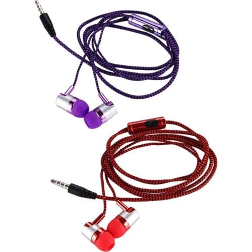2x H-169 3.5mm MP3 MP4 Wiring Subwoofer Braided Cord, Universal Music Headphones with Wheat Wire Control(red&purple)