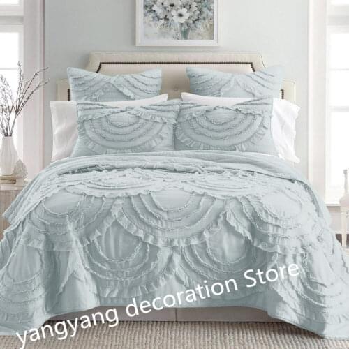 New Princess style Quilted 100% cotton Bedspread ruffles Bed Cover Bed Sheet size 260x230cm /220x230cm blanket Pillowcases 3pcs