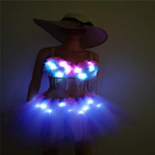 BC10-1 Ballroom dance led light costumes women singer stage show wears dresses luminous dj skirt party bar performance disco ktv