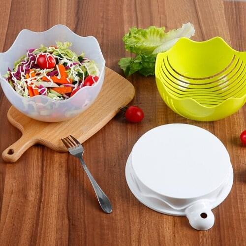 Kitchen Fruit Salad Cutting Bowl Convenient Mix Salad Artifact Plastic With Lid Vegetable Fruit Pot Thick Cut Vegetable Divider