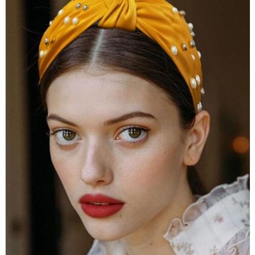 European And American Style Wide Edge Knotted Headband Fashion Atmosphere Cloth Nail Pearl Ladies Headband