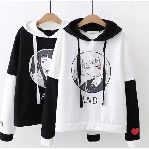 AND Girl Cute Hooded Pullover Winter Fall Long Sleeve Sweatshirt Hoodies 2018 Womens Autumn Color Black & White