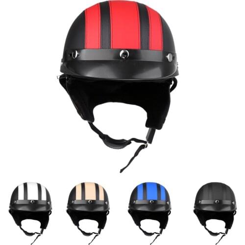 PU Leather Motorcycle Helmets MTB Mountain Rode Bike Bicycle Cycling Helmets Open Half Face Detachable Visor & Scarf