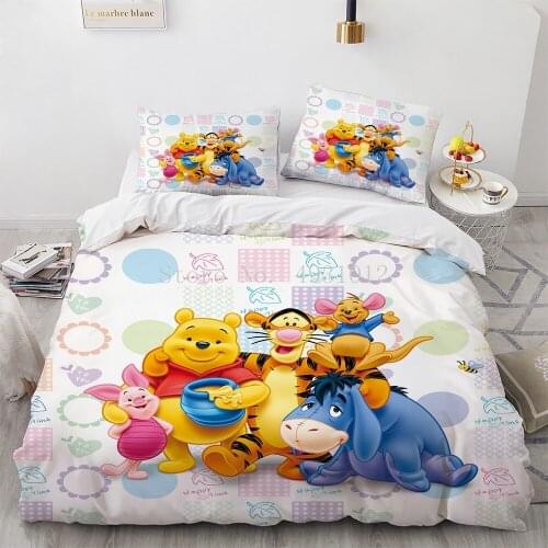 Bedding Set Cute Winnie The Pooh Tigger Cartoon 140x200cm Duvet Cover with 2pcs Pillowcase Kids Bedclothes Polyester Quilt Cover