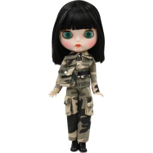 ICY DBS Blyth doll white skin joint body black hair Carved lips Mate face with eyebrows BL9601