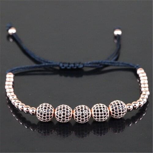 Men Macrame Bracelet 4mm Copper Beads & 8mm Micro Pave CZ Balls Braiding Macrame Bracelet Pulseras Charm Bracelet