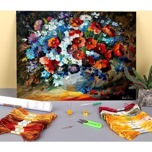 Poppies And Cornflowers Printed 11CT Cross Stitch Complete Kit DIY Embroidery DMC Threads Knitting Sewing Craft Magic