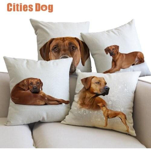 Unisex Large Size Modern Style Linen Cotton Animal Rhodesian Ridgeback Dog Print Sofa Decorative Washable Pillow Cushion Cover