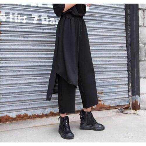2021 summer new wide-leg Pants chiffon patchwork casual pants asymmetrical pants skirt nine-cent pants tide