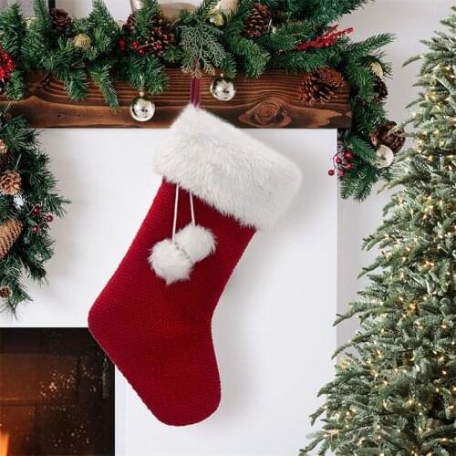 Eve Christmas Stockings Rustic Pompom Hanging Stockings with Faux Fur Cuff For Home Décoration Costume Socks For Fun New Year