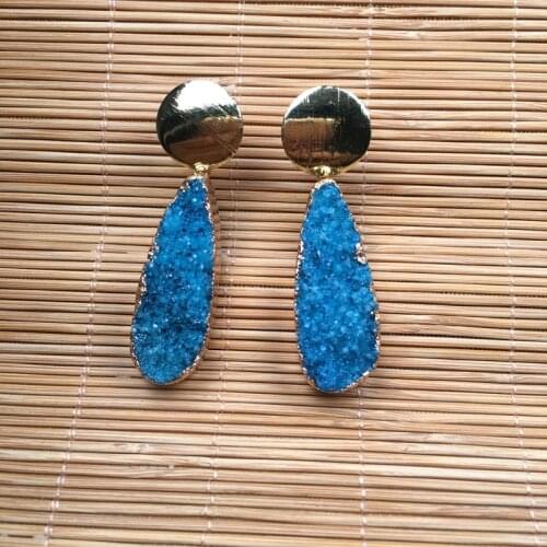 New Fashion Women Handmade Natural Stone Water Drop Shape Crystal Agates Stone Earrings 8x32mm