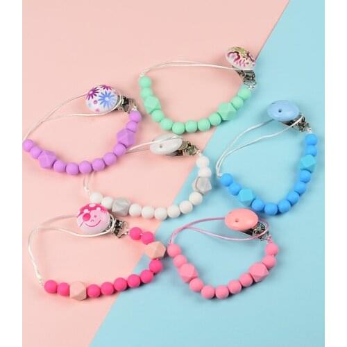 12MM Solid Color Silicone Beads Personalised Name Customed Pacifier Chains/Clip 1Pcs Baby Silicone Pacifier Chains Nipple Holder