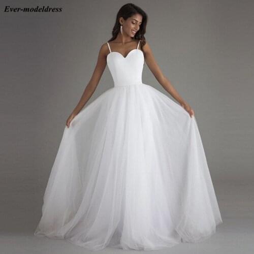 Simple Wedding Dress 2020 Spaghetti Strap Sweetheart Sleeveless A-line Tulle Floor Length Wedding Gowns Bride Dress vestidos