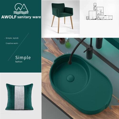 Art Bathroom Sinks Forest Green Modern Ceramic Vessel Countertop Washing Basin Bowl Black White Handmade Lavatary Sink AM891