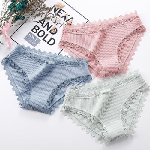 Sexy lace panties women cotton seamless briefs low waist underpants set girls underwear breathable ladies lingerie 3 pcs/lot