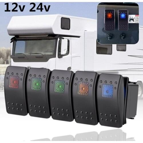 Toggle Dash Pre-Wired Rocker Switch Holder Waterproof Button 5 Pin On Off Toggle Switches for 12V/24V Marine Boat RV Truck Car