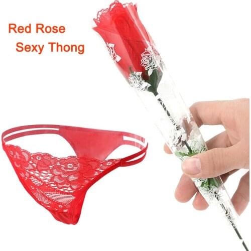 Womens Sexy Thongs Lace Red Rose Panties Sexy Underwear Female Erotic Lingerie G String Briefs Sexy Panties for Sex Valentine