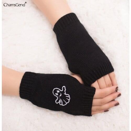 Knitted Hand Gloves Womens Warm Embroidered Winter Gloves Fingerless Gloves For Women Girl Guantes Invierno Mitten Warm