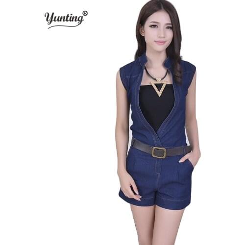 Macacao feminino 2020 Women Sleeveless blue sexy denim Jumpsuits Hollow Out Casual Jumpsuit rompers womens jumpsuit with belt