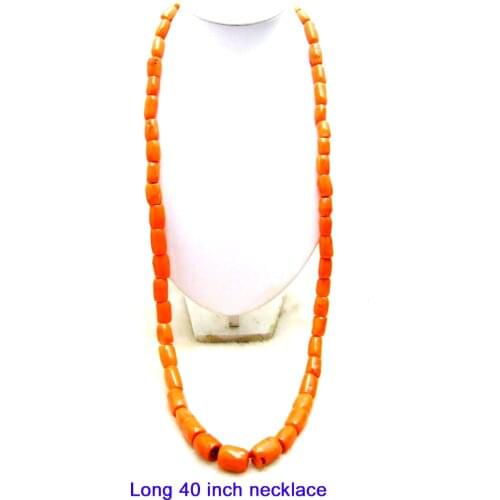 Qingmos 35" Natural Orange Coral Necklace for Women with GENUINE 10-18mm Graduate Thick Slice Coral Long Necklace Jewelry ne5528