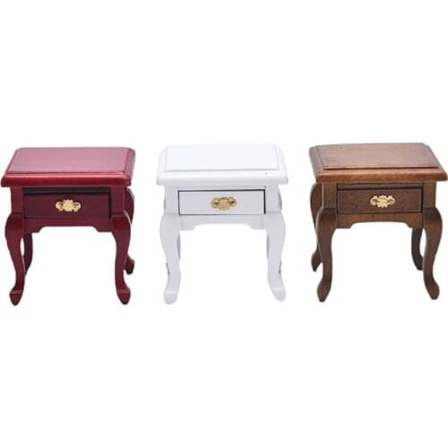 1Pcs 1/12 Dollhouse Miniature Furniture Wooden Bedside Drawer Table Nightstand Cabinet
