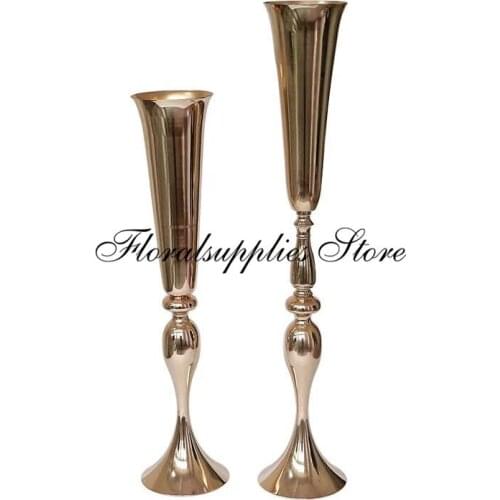 10PCS Iron Luxury Flower Vase Wedding Table Home Decoration Gold Sliver Trumpet Vases